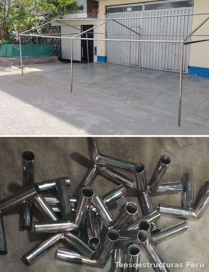 Armazón de carpa armable y codos soldados fabricados por Tensoestructuras Perú