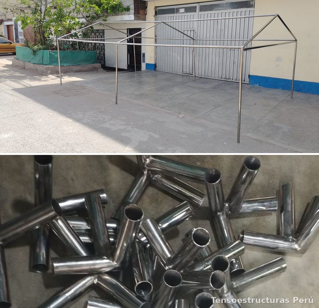 Armazón de carpa armable y codos soldados fabricados por Tensoestructuras Perú